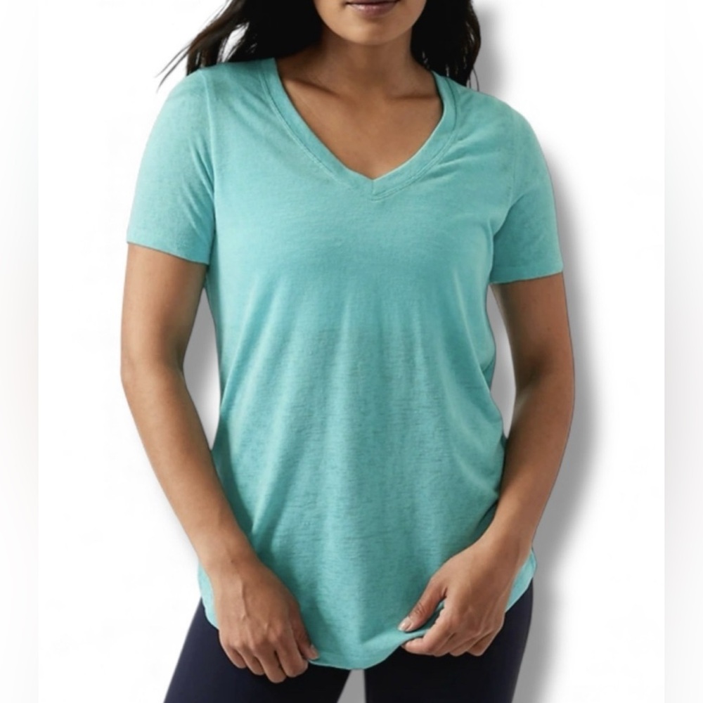 Athleta Breezy Scoop V-neck Tshirt Blue Relaxed Fit Outdoor Yoga Athletic L